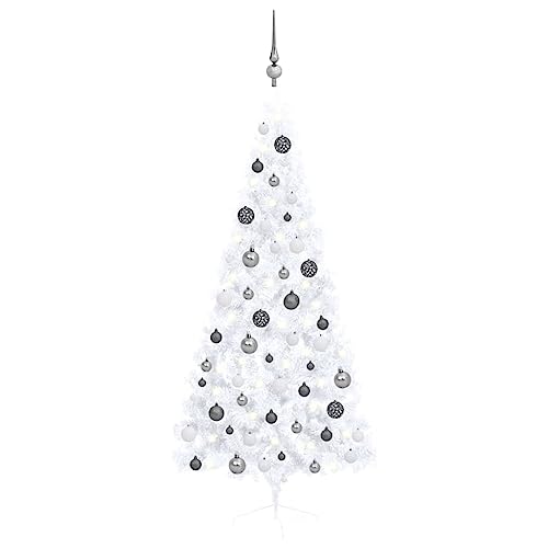Home Outdoor OthersKünstlicher halbbeleuchteter Weihnachtsbaum mit Kugel-Set, weiß, 180 cm