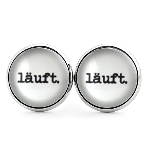 SCHMUCKZUCKER Damen Herren Unisex Ohrstecker Spruch Läuft Edelstahl Ohrringe Silber Schmuck Weiss 14mm