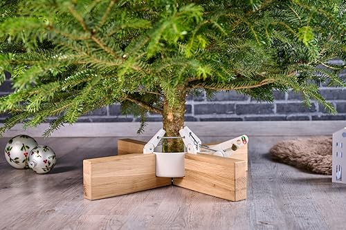 KRINNER Design Weihnachtsbaum Christbaumständer Kopenhagen Eiche/weiß inkl. Fußpedal-und Einseiltechnik für Baumhöhe bis 2,5m 95021