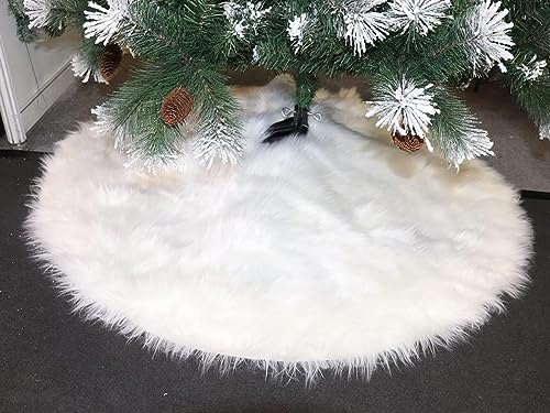 Woolous Weihnachtsbaum Rock 95 cm Weihnachtsbaum Decke Weiss, LuxuriöSer, Flauschiger Weihnachtsbaumdecke aus Schaffell-Kunstpelz für Neujahrspartys, Feiertagsdekorationen