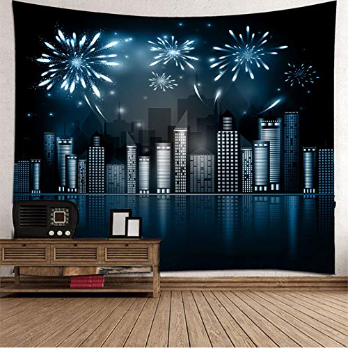 Daesar Polyester Tapisserie Vintage Feuerwerk und Gebäude Wandbehang Psychedelisch Wandteppich Schlafzimmer 150x150CM Tapisserie Dekoration für Schlafzimmer Wohnzimmer