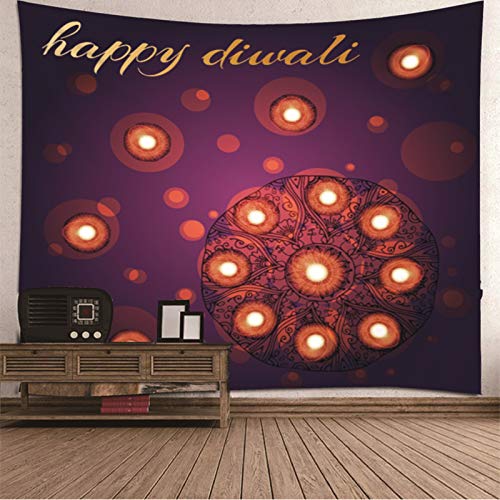 Daesar Tapisserie 350x256CM Wandbehang Wohnzimmer Happy Diwali Wandteppich Hippie Tapisserie Tuch Polyester