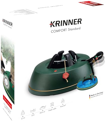 KRINNER® Weihnachtsbaum Christbaumständer Comfort Standard Grün inkl. Fußpedal- und Einseiltechnik für Baumhöhe bis 2,3m MADE IN GERMANY Wassertank 94116