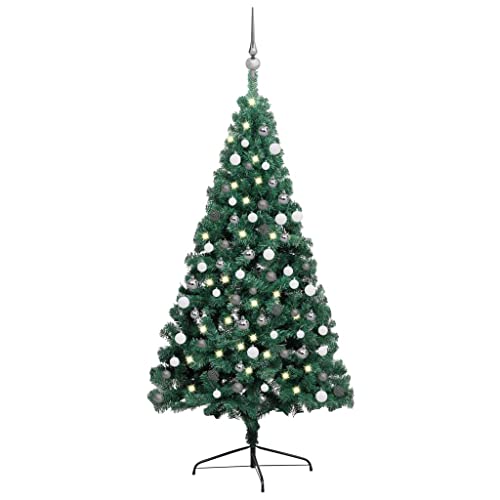 Home Outdoor SonstigesKünstlicher halbbeleuchteter Weihnachtsbaum mit Kugel-Set, grün, 180 cm