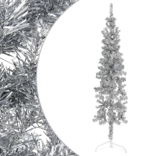 TECHPO Saisonale & Feiertagsdekorationen schmaler künstlicher halber Weihnachtsbaum mit Ständer silber 180 cm Haus & Garten